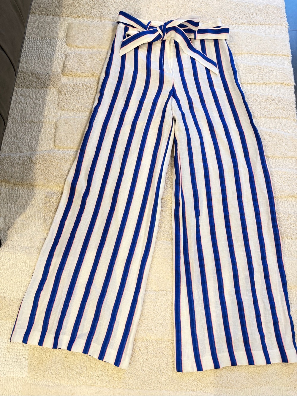 Milly Striped Tie-Waist Pants - White, Blue & Red